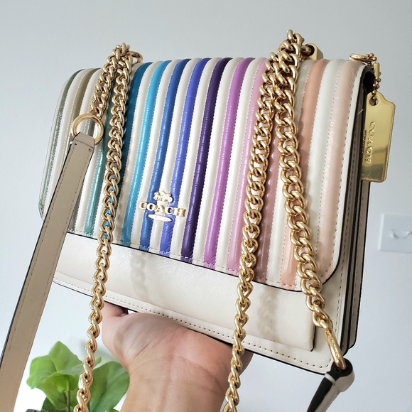 Coach Rainbow Ivory gold chain purse Crossbody Handbag bag - Picture 5 of 13
